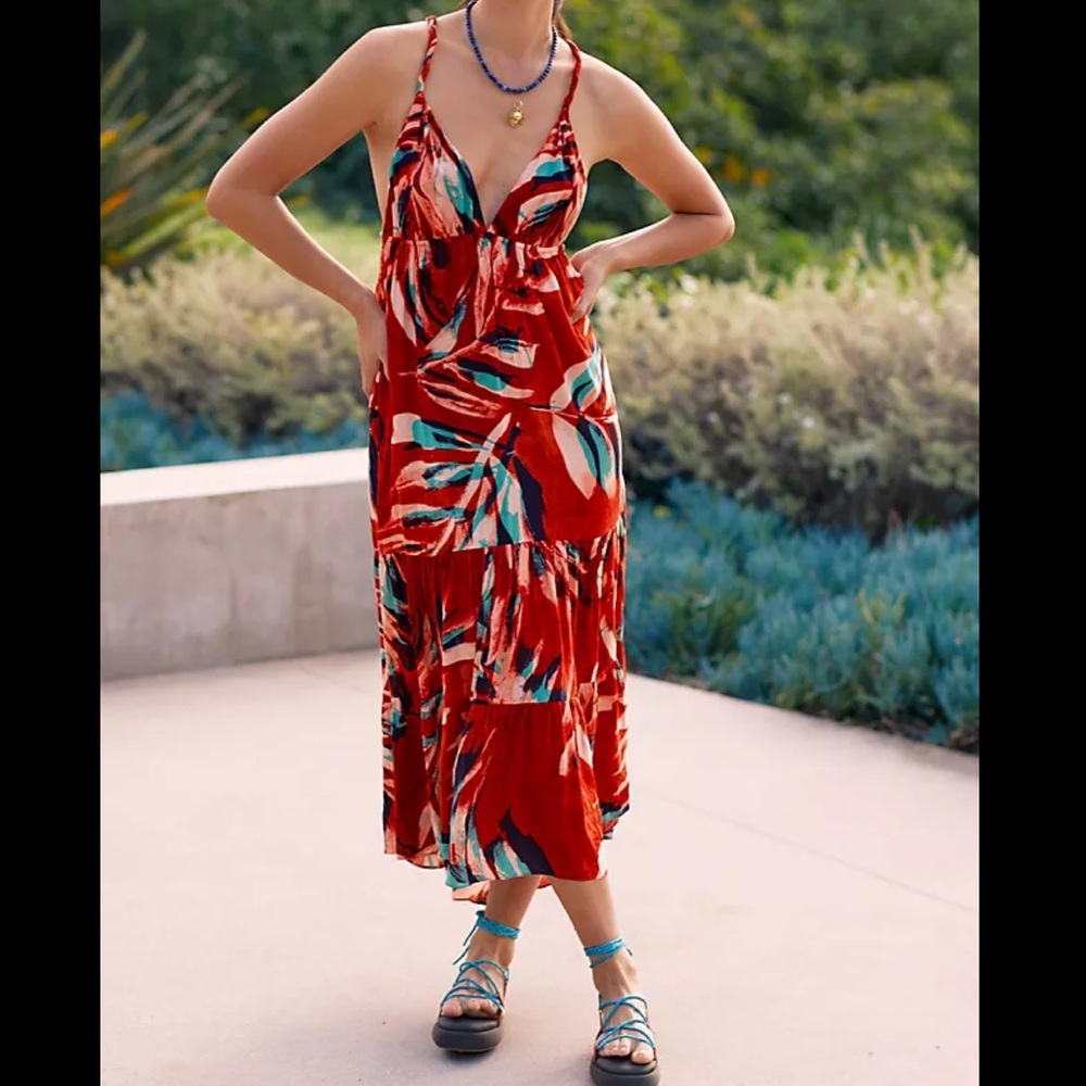 New Anthropologie Open Cross Back Tiered Dress